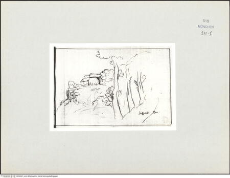 Vorderseite von Bibliotheca Hertziana [https://www.deutsche-digitale-bibliothek.de/content/lizenzen/rv-ez/] Skizzenbuch Latium, KampanienSegni, Zyklopenmauer - , bh569081_recto. Foto.