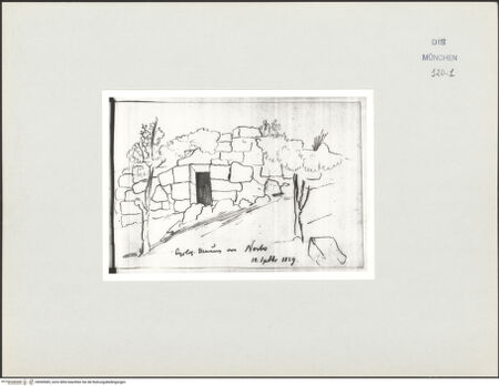 Vorderseite von Bibliotheca Hertziana [https://www.deutsche-digitale-bibliothek.de/content/lizenzen/rv-ez/] Skizzenbuch Latium, KampanienNorba, Zyklopenmauern - , bh569083_recto. Foto.