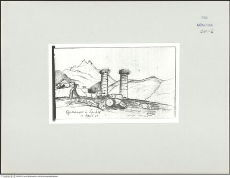 Vorderseite von Bibliotheca Hertziana [https://www.deutsche-digitale-bibliothek.de/content/lizenzen/rv-ez/] Skizzenbuch Vorderasien, Palästina, ZypernSardes, Cybeletempel - , bh569103_recto. Foto.