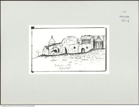 Vorderseite von Bibliotheca Hertziana [https://www.deutsche-digitale-bibliothek.de/content/lizenzen/rv-ez/] Skizzenbuch Vorderasien, Palästina, ZypernJerusalem, Grabmäler im Tal Josaphat (Grabmäler des Absalom, Jakobus und Zacharias) - , bh569108_recto. Foto.