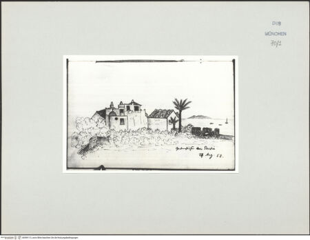 Vorderseite von Bibliotheca Hertziana [https://www.deutsche-digitale-bibliothek.de/content/lizenzen/rv-ez/] Korsika-SkizzenbuchGartenhäuser bei Bastia - , bh569113_recto. Foto.