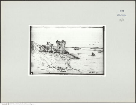 Vorderseite von Bibliotheca Hertziana [https://www.deutsche-digitale-bibliothek.de/content/lizenzen/rv-ez/] Korsika-SkizzenbuchTorre del Miomo auf Capo Corso, 1/2 Meile von Bastia - , bh569122_recto. Foto.