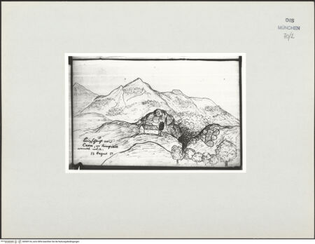 Vorderseite von Bibliotheca Hertziana [https://www.deutsche-digitale-bibliothek.de/content/lizenzen/rv-ez/] Korsika-SkizzenbuchBergschlucht von Cavro (Pieve di Sampiero) - , bh569134_recto. Foto.