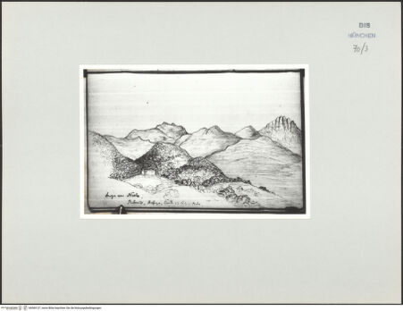 Vorderseite von Bibliotheca Hertziana [https://www.deutsche-digitale-bibliothek.de/content/lizenzen/rv-ez/] Korsika-SkizzenbuchBerge von Niolo - , bh569137_recto. Foto.