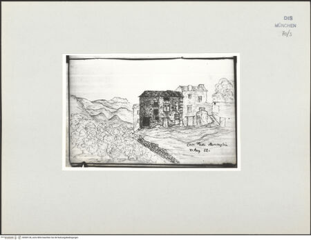 Vorderseite von Bibliotheca Hertziana [https://www.deutsche-digitale-bibliothek.de/content/lizenzen/rv-ez/] Korsika-SkizzenbuchCasa Paoli in Morosaglia - , bh569138_recto. Foto.