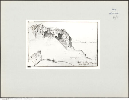 Vorderseite von Bibliotheca Hertziana [https://www.deutsche-digitale-bibliothek.de/content/lizenzen/rv-ez/] Skizzenbuch Latium, Kampanien, CapriCapri, Monte Solaro vom Tor v. Capri aus - , bh569166_recto. Foto.