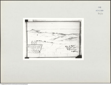 Vorderseite von Bibliotheca Hertziana [https://www.deutsche-digitale-bibliothek.de/content/lizenzen/rv-ez/] Skizzenbuch Capri, SizilienAgrigent, Ebene des Flusses Acragas (heute S. Biagio) mit den Tempelruinen - rechts, bh569185_recto. Foto.