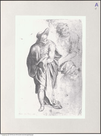 Vorderseite von SBAS Polo Museale Veneziano [https://www.deutsche-digitale-bibliothek.de/content/lizenzen/rv-ez/] Studie zu einem Alten mit Hut, ferner zwei Kopfstudien - , bh570352_recto. Foto.