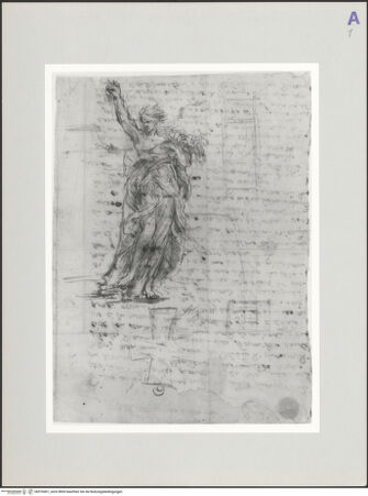 Vorderseite von SBAS Polo Museale Veneziano [https://www.deutsche-digitale-bibliothek.de/content/lizenzen/rv-ez/] Studie einer Figur mit Füllhorn; Architekturstudien - , bh570401_recto. Foto.