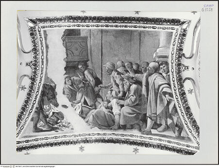 Vorderseite von Pedicini, Luciano [https://www.deutsche-digitale-bibliothek.de/content/lizenzen/rv-ez/] Madonna del Carmelo und Episoden der Geschichte des KarmeliterordensEpisoden aus dem Leben des Seligen Simone Stock oder Episoden aus der Geschichte des Karmeliterordens - Szene aus der Geschichte des Karmeliterordens: Wunder des Seligen Simone Stock (?), bh570651_recto. Foto: Pedicini, Luciano.