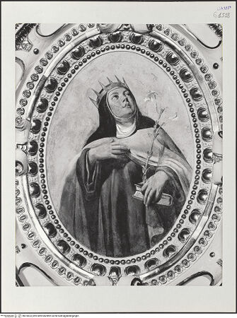Vorderseite von Pedicini, Luciano [https://www.deutsche-digitale-bibliothek.de/content/lizenzen/rv-ez/] Madonna del Carmelo und Episoden der Geschichte des KarmeliterordensVier Heiligendarstellungen - Detail: Heilige, bh570653_recto. Foto: Pedicini, Luciano.