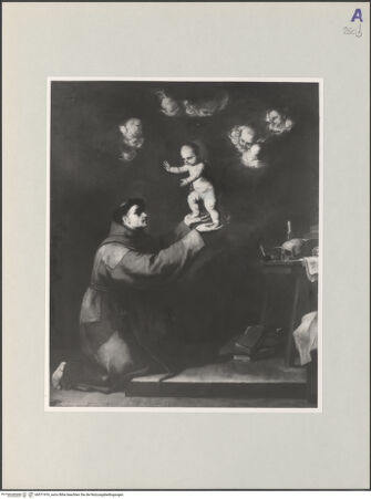 Vorderseite von Sopr. BAS ROMA [https://www.deutsche-digitale-bibliothek.de/content/lizenzen/rv-fz/] Dem heiligen Antonius von Padua erscheint das Christuskind - , bh571976_recto. Foto.