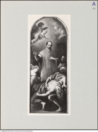 Vorderseite von b.p.m. studio fotografico (Mailand) [https://www.deutsche-digitale-bibliothek.de/content/lizenzen/rv-ez/] Der heilige Franziskus Xaver erweckt eine Tote zum Leben - , bh572009_recto. Foto.