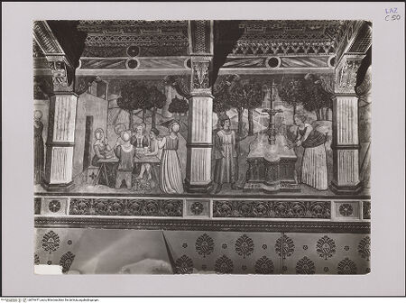 Vorderseite von Luce? [https://www.deutsche-digitale-bibliothek.de/content/lizenzen/rv-ez/] Szenen aus dem höfischen Leben auf dem Land - Westwand (Wand I), Detail: zwei Szenen, bh574471_recto. Foto.