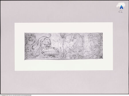 Vorderseite von The Harvard University Art Museums, Cambridge MA [https://www.deutsche-digitale-bibliothek.de/content/lizenzen/rv-ez/] Dekorativer Entwurf mit Putto und Einhorn - , bh574701_recto. Foto.