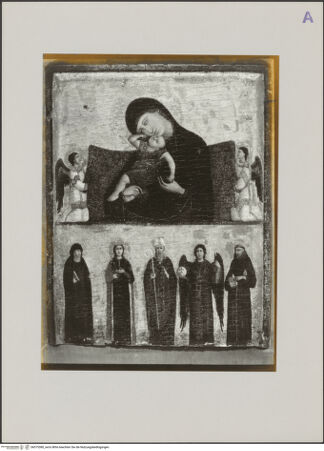 Vorderseite von Ravenna, Marco [https://www.deutsche-digitale-bibliothek.de/content/lizenzen/rv-ez/] Madonna Pelagonitissa mit Engeln; die heilige Franziskus, Michael, Augustinus, Katharina und Klara - Gesamtansicht, bh575380_recto. Foto: Ravenna, Marco.