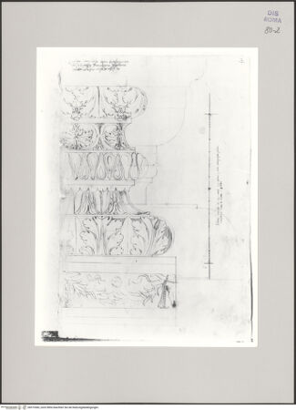 Vorderseite von Istituto Nazionale per la Grafica [https://www.deutsche-digitale-bibliothek.de/content/lizenzen/rv-ez/] Codice A (2501 A)Aufriss einer ionischen Basis; Maßstab - , bh575383_recto. Foto.