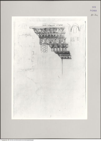 Vorderseite von Istituto Nazionale per la Grafica [https://www.deutsche-digitale-bibliothek.de/content/lizenzen/rv-ez/] Codice A (2501 A)Caracallathermen, Aufriss eines Gesimses; Teilgrundriss und Aufriss der Fassade einiger Räume der Palestre - , bh575392_recto. Foto.