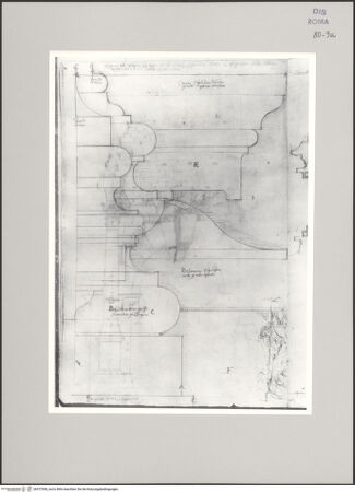Vorderseite von Istituto Nazionale per la Grafica [https://www.deutsche-digitale-bibliothek.de/content/lizenzen/rv-ez/] Codice A (2501 A)Titusbogen, Gesims und Basen im Profil - , bh575398_recto. Foto.