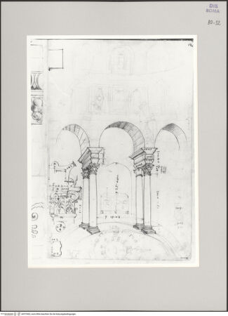 Vorderseite von Istituto Nazionale per la Grafica [https://www.deutsche-digitale-bibliothek.de/content/lizenzen/rv-ez/] Codice A (2501 A)Santa Costanza, Aufriss der inneren Wand mit Doppelsäulen und Kapitell in Grund- und Aufriss - , bh575402_recto. Foto.