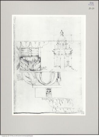 Vorderseite von Istituto Nazionale per la Grafica [https://www.deutsche-digitale-bibliothek.de/content/lizenzen/rv-ez/] Codice A (2501 A)Palatin, Konsolgesims im Aufriss, Entwurf für ein Tabernakel - , bh575408_recto. Foto.