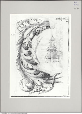 Vorderseite von Istituto Nazionale per la Grafica [https://www.deutsche-digitale-bibliothek.de/content/lizenzen/rv-ez/] Codice A (2501 A)Santa Maria in Trastevere, Akanthusornament; Architektonische Skizze - , bh575417_recto. Foto.