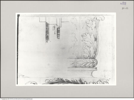 Vorderseite von Istituto Nazionale per la Grafica [https://www.deutsche-digitale-bibliothek.de/content/lizenzen/rv-ez/] Codice A (2501 A)Alt Sankt Peter, Skizze einer gedrehten Säule; Diokletiansthermen, Architrav; Kapitell; - , bh575418_recto. Foto.