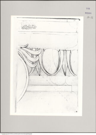 Vorderseite von Istituto Nazionale per la Grafica [https://www.deutsche-digitale-bibliothek.de/content/lizenzen/rv-ez/] Codice A (2501 A)Marcellustheater, Aufriss des Eierstabes im ionischen Kapitell - , bh575433_recto. Foto.