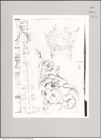 Vorderseite von Istituto Nazionale per la Grafica [https://www.deutsche-digitale-bibliothek.de/content/lizenzen/rv-ez/] Codice A (2501 A)Kolosseum, Grundrisskeil, "Sommoscapo delle Colonne"; Santa Maria in Cosmedin, figuratives Kapitell; Akanthusornament; Zwei Monogramme von Cherubino Alberti - , bh575445_recto. Foto.