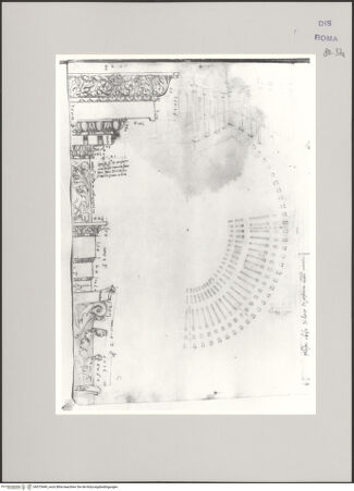 Vorderseite von Istituto Nazionale per la Grafica [https://www.deutsche-digitale-bibliothek.de/content/lizenzen/rv-ez/] Codice A (2501 A)Aufriss eines Gebälks im Profil und Portikus - , bh575449_recto. Foto.