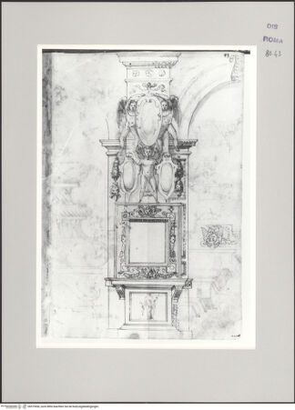 Vorderseite von Istituto Nazionale per la Grafica [https://www.deutsche-digitale-bibliothek.de/content/lizenzen/rv-ez/] Codice A (2501 A)Trinità dei Monti, Pilaster zwischen der zweiten und dritten Kapelle links; Cherub mit Girlanden - , bh575456_recto. Foto.