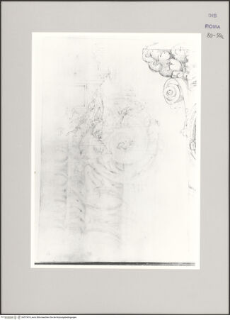 Vorderseite von Istituto Nazionale per la Grafica [https://www.deutsche-digitale-bibliothek.de/content/lizenzen/rv-ez/] Codice A (2501 A)San Giovanni in Laterano, oberhalb des Portals des heiligen Jahres, Salvator Mundi, Postament einer Säule, Engel mit Adler und Feston, Teil eines korinthischen Kapitells; Skizze zweier Kuppeln - , bh575474_recto. Foto.