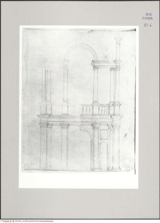 Vorderseite von Istituto Nazionale per la Grafica [https://www.deutsche-digitale-bibliothek.de/content/lizenzen/rv-ez/] Codice B (2501 B)Aufriss einer zweigeschossigen Außenbau-Achse mit Loggia - , bh575491_recto. Foto.