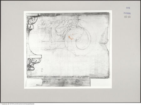 Vorderseite von Istituto Nazionale per la Grafica [https://www.deutsche-digitale-bibliothek.de/content/lizenzen/rv-ez/] Codice B (2501 B)Ionisches Kapitell im Aufriss - , bh575499_recto. Foto.