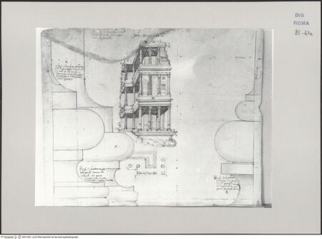 Vorderseite von Istituto Nazionale per la Grafica [https://www.deutsche-digitale-bibliothek.de/content/lizenzen/rv-ez/] Codice B (2501 B)Pantheon, Profil einer Säulenbasis des Innenraums; Septizonium, Profil einer Säulenbasis der ersten Ordnung; Perspektivische Darstellung des Septizoniums und dessen Teilgrundriss; San Paolo fuori le Mura, Basis im Profil - , bh575551_recto. Foto.