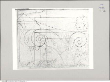 Vorderseite von Istituto Nazionale per la Grafica [https://www.deutsche-digitale-bibliothek.de/content/lizenzen/rv-ez/] Codice B (2501 B)Korinthisches Kapitell, Aufriss und Grundriss des Abakus (oberer Teil) - , bh575556_recto. Foto.