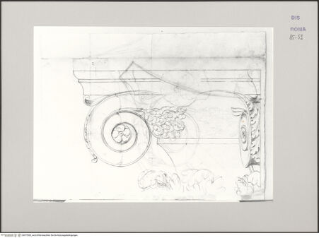 Vorderseite von Istituto Nazionale per la Grafica [https://www.deutsche-digitale-bibliothek.de/content/lizenzen/rv-ez/] Codice B (2501 B)Oberer Teil eines Kompositkapitells, Grundriss des Abakus - , bh575560_recto. Foto.