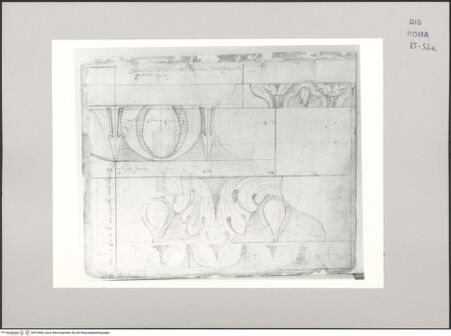 Vorderseite von Istituto Nazionale per la Grafica [https://www.deutsche-digitale-bibliothek.de/content/lizenzen/rv-ez/] Codice B (2501 B)Tempel des Jupiter Serapis, architektonische Details in Originalgröße mit Maßen - , bh575562_recto. Foto.