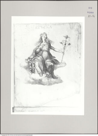 Vorderseite von Istituto Nazionale per la Grafica [https://www.deutsche-digitale-bibliothek.de/content/lizenzen/rv-ez/] Codice B (2501 B)Allegorische Figur auf einer Wolke (Kopie von Cherubino Alberti); Skizze und Maßangaben eines Bogens; - , bh575563_recto. Foto.