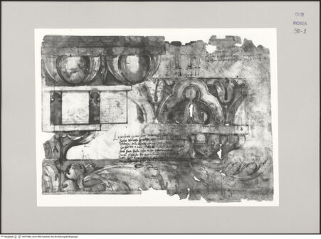 Vorderseite von Istituto Nazionale per la Grafica [https://www.deutsche-digitale-bibliothek.de/content/lizenzen/rv-ez/] Codice D (2504)Arco Camilliano, architektonische Details und skizzenhafter Aufriss des Bogens - , bh575564_recto. Foto.