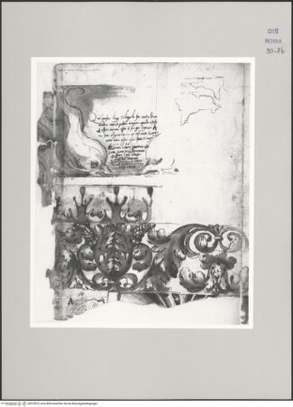 Vorderseite von Istituto Nazionale per la Grafica [https://www.deutsche-digitale-bibliothek.de/content/lizenzen/rv-ez/] Codice D (2504)Aufriss eines Gesimses mit Delphinen (Fortsetzung von fol. 7 v), kleine Profilskizzen von Gesimsen - , bh575574_recto. Foto.