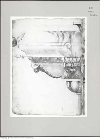 Vorderseite von Istituto Nazionale per la Grafica [https://www.deutsche-digitale-bibliothek.de/content/lizenzen/rv-ez/] Codice D (2504)Aufriss eines Konsolgesimses - , bh575607_recto. Foto.