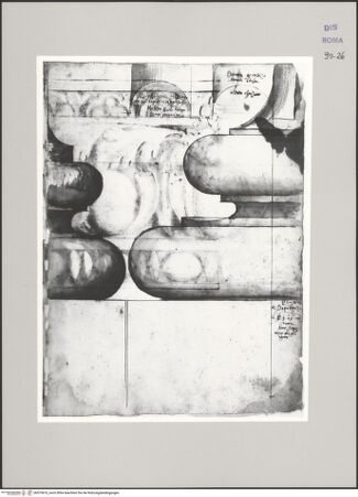 Vorderseite von Istituto Nazionale per la Grafica [https://www.deutsche-digitale-bibliothek.de/content/lizenzen/rv-ez/] Codice D (2504)Zwei attische Basen im Aufriss, Querschnitt durch eine Kannelur - , bh575610_recto. Foto.