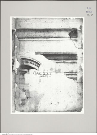 Vorderseite von Istituto Nazionale per la Grafica [https://www.deutsche-digitale-bibliothek.de/content/lizenzen/rv-ez/] Codice D (2504)Studie zweier Gesimse - , bh575622_recto. Foto.