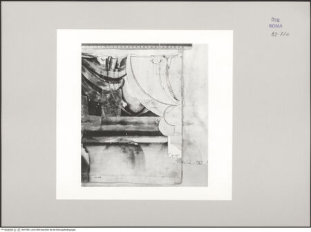 Vorderseite von Istituto Nazionale per la Grafica [https://www.deutsche-digitale-bibliothek.de/content/lizenzen/rv-ez/] Codice C (2502)Forum Boarium, Tempel des Portunus, ionisches Kapitell (Fortsetzung des Eierstabs von fol. 76 v und 77 r) - , bh575661_recto. Foto.