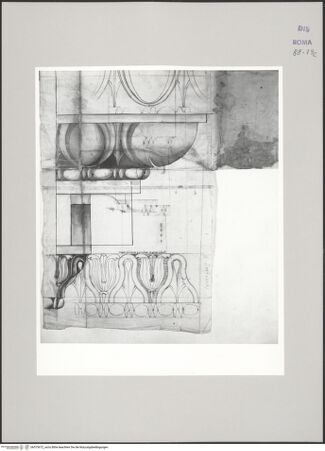 Vorderseite von Istituto Nazionale per la Grafica [https://www.deutsche-digitale-bibliothek.de/content/lizenzen/rv-ez/] Codice C (2502)Trajansforum, Architravgesims (Fortsetzung von fol. 79 v), Aufriss des lesbischen Kyma - , bh575672_recto. Foto.