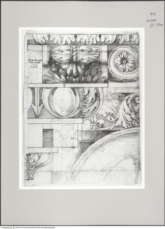 Vorderseite von Istituto Nazionale per la Grafica [https://www.deutsche-digitale-bibliothek.de/content/lizenzen/rv-ez/] Codice C (2502)Diokletiansthermen, Caldarium, Konsolgesims (Fortsetzung auf fol. 81 r), B o g e n - , bh575674_recto. Foto.