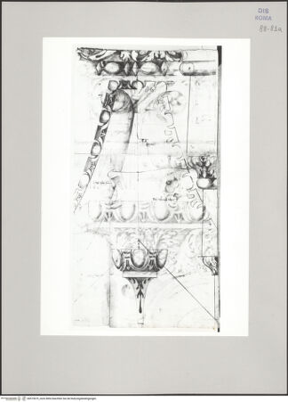 Vorderseite von Istituto Nazionale per la Grafica [https://www.deutsche-digitale-bibliothek.de/content/lizenzen/rv-ez/] Codice C (2502)Diokletiansthermen, Aufriss des Abakus eines Kompositkapitells, Profil des Architravs - , bh575679_recto. Foto.