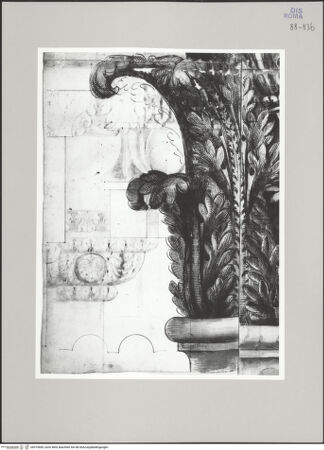 Vorderseite von Istituto Nazionale per la Grafica [https://www.deutsche-digitale-bibliothek.de/content/lizenzen/rv-ez/] Codice C (2502)Vespasianstempel, Aufriss des korinthischen Kapitells (Fortsetzung auf fol. 83v'), Schnitt durch die Kannelur - , bh575685_recto. Foto.