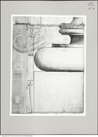 Vorderseite von Istituto Nazionale per la Grafica [https://www.deutsche-digitale-bibliothek.de/content/lizenzen/rv-ez/] Codice C (2502)Tempel des Castor und des Pollux, Säulenbasis im Profil (Fortsetzung auf fol. 86 r') - , bh575694_recto. Foto.
